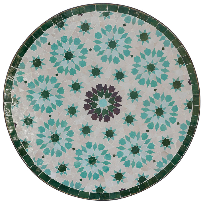 Table à manger ronde Ø 60 cm avec mosaïque faite à la main en carreaux de zellige blancs et verts