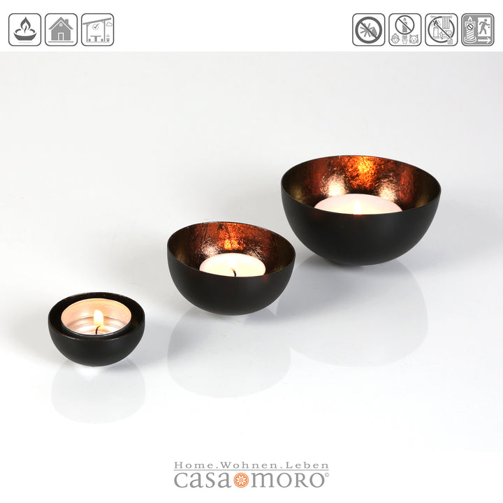 Set of 3 tea light holders Meo brown