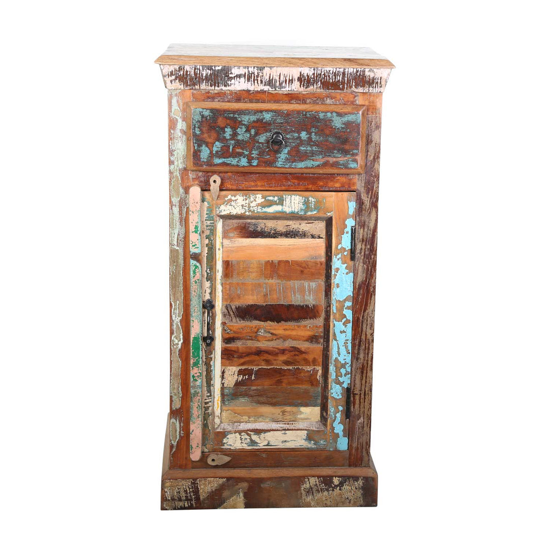 Commode haute en bois de récupération Shabby Chic