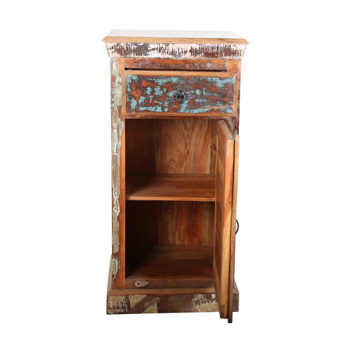 Commode haute en bois de récupération Shabby Chic