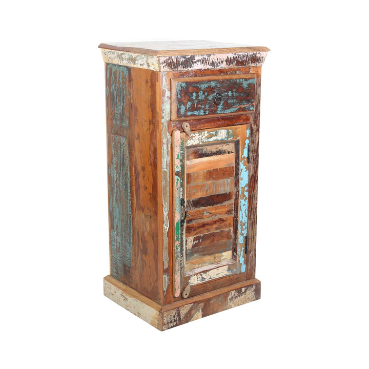 Commode haute en bois de récupération Shabby Chic