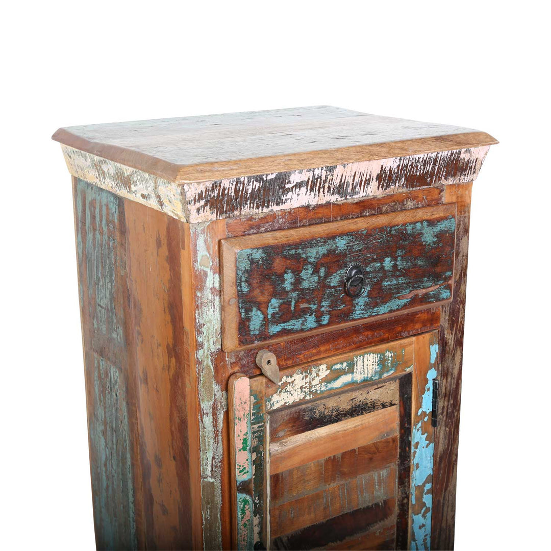 Commode haute en bois de récupération Shabby Chic