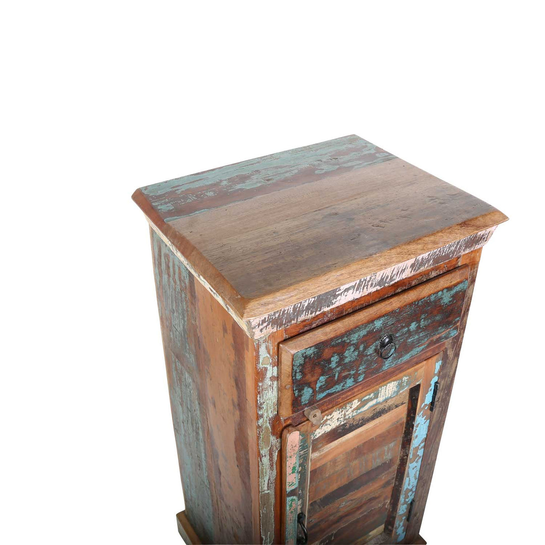 Commode haute en bois de récupération Shabby Chic