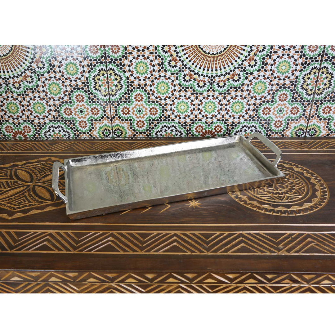 Cast aluminum silver tray Messina with handle