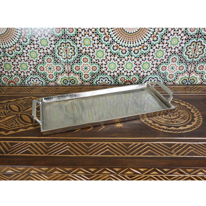 Cast aluminum silver tray Messina with handle