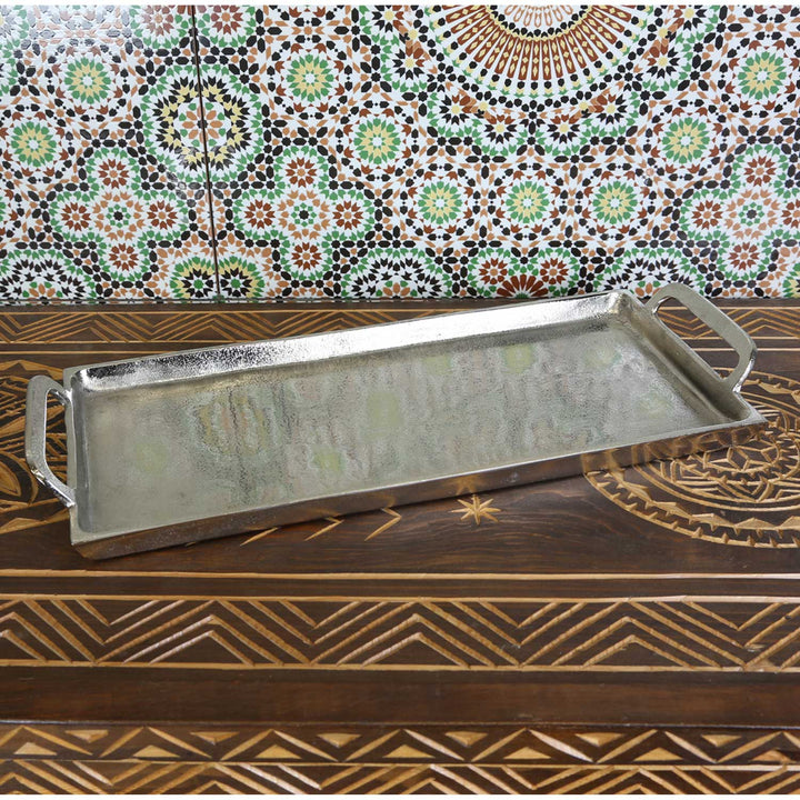 Cast aluminum silver tray Messina with handle