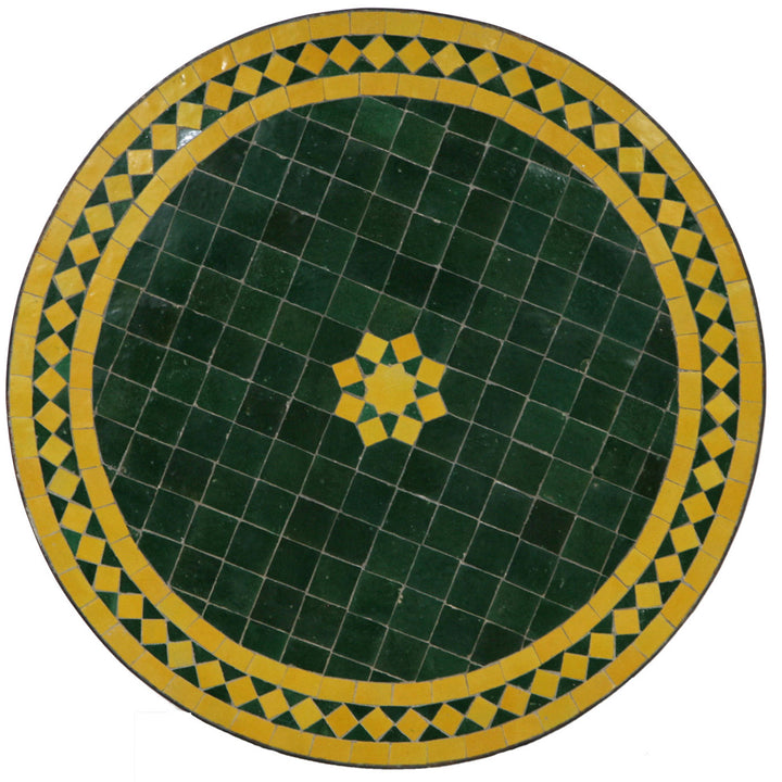 Table en mosaïque d'environ 60 cm en vert-jaune avec motif zellige marocain