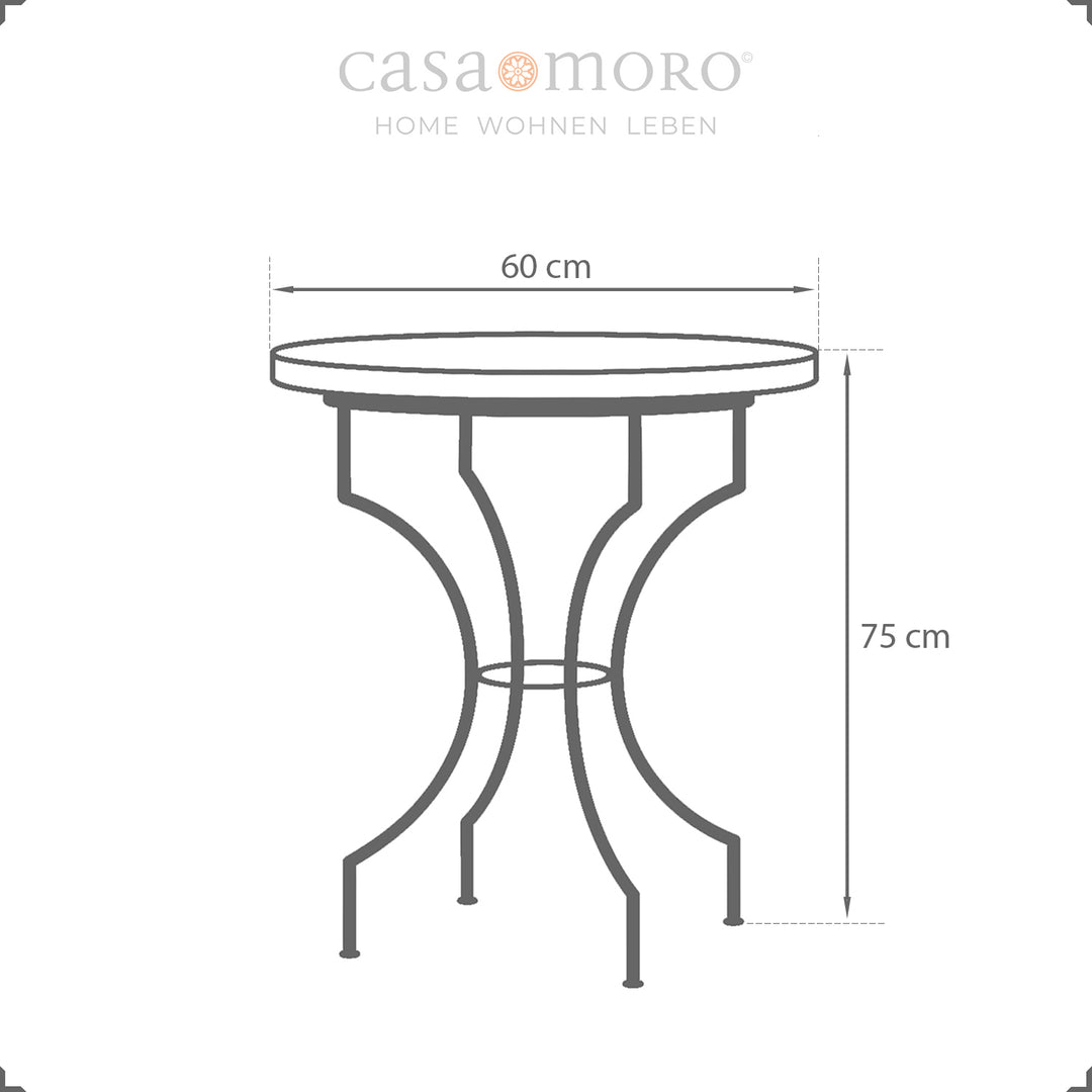 Round garden table 60 cm with burgundy star pattern, classic zellige technique from Morocco