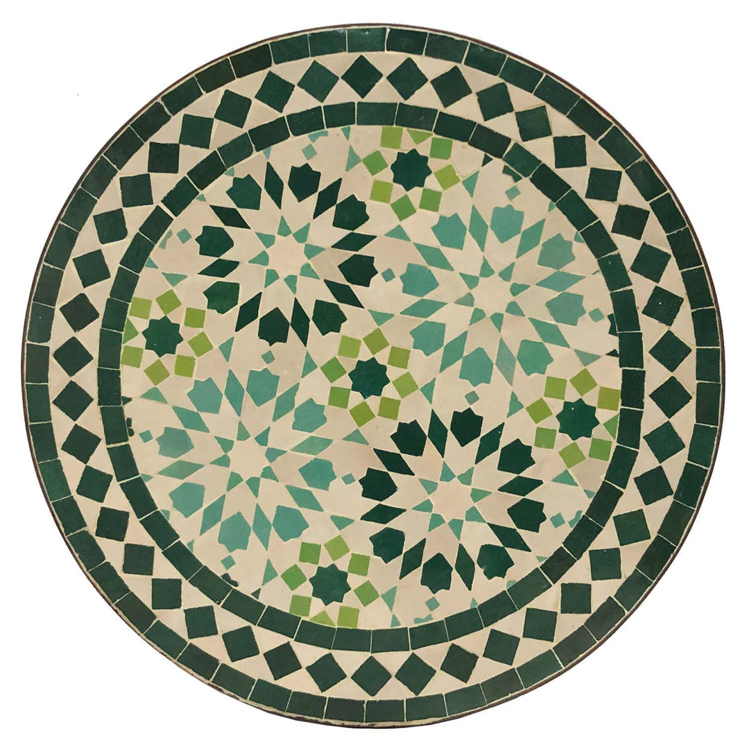 Beistelltisch Rund 45 cm mit grün-türkisem Mosaik, handgefertigt in Marokko