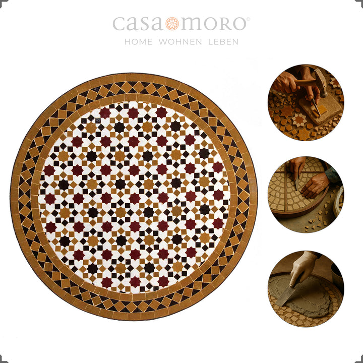 Table de balcon stable avec plateau en mosaïque sur structure en fer forgé courbé