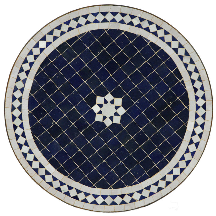 Table de balcon bleu foncé et blanc avec motif étoile – Ø 60 cm, fabriquée à la main