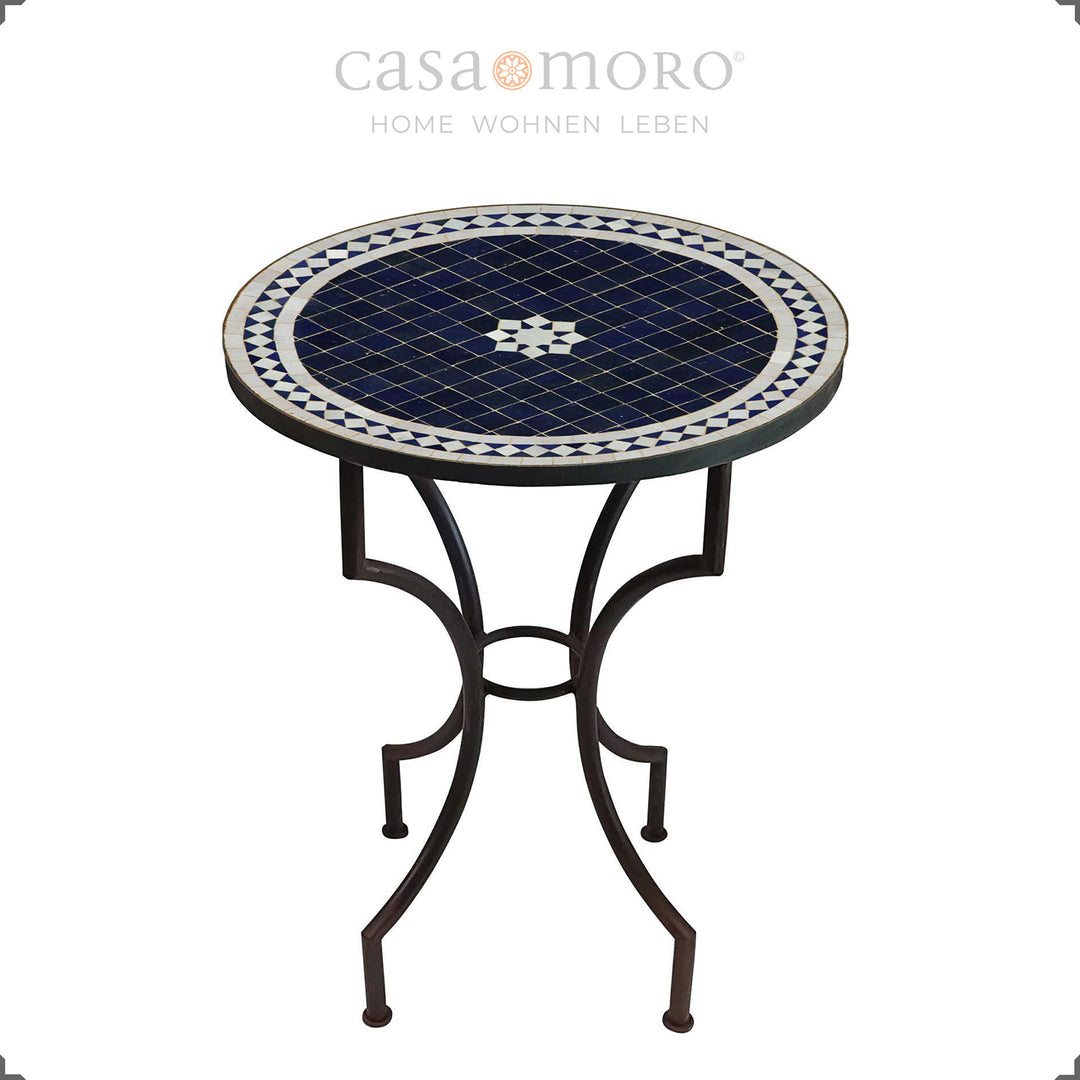 Table de balcon avec plateau en mosaïque bleue et structure en métal – Ø 60 cm