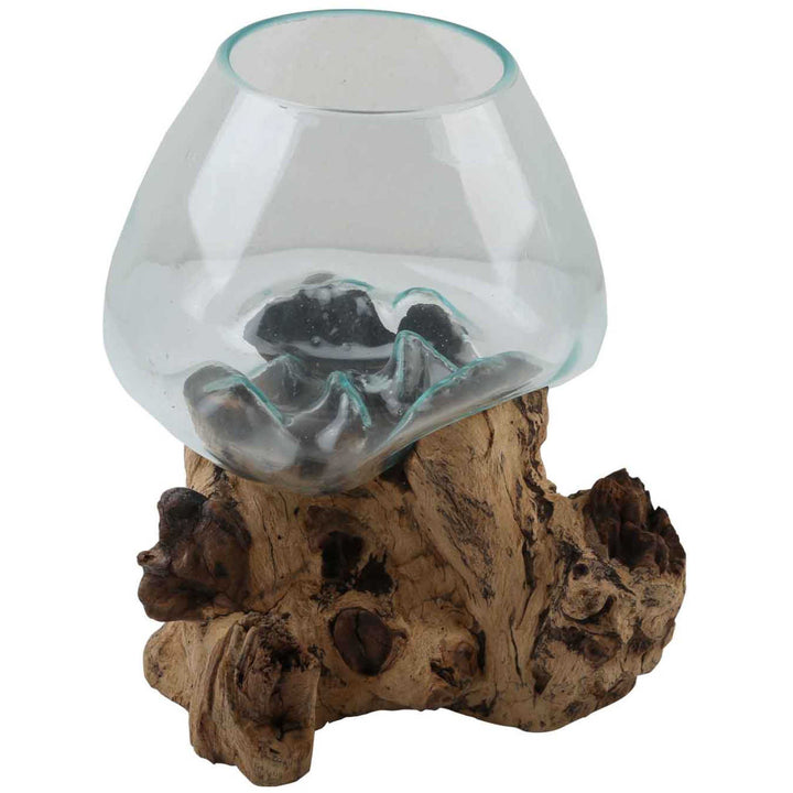 Vase en verre sur bois de racine A20
