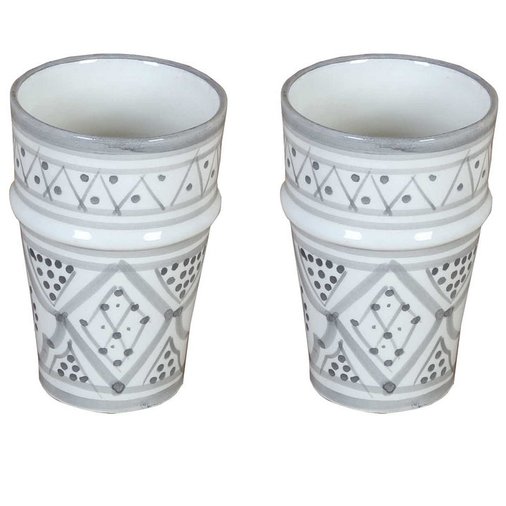 Moroccan Ceramic Mugs, Sakina Gray and White, Set of 2