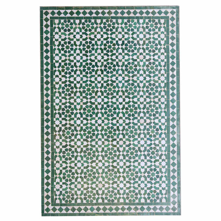 Table à manger mosaïque 120x80 vert blanc émaillé