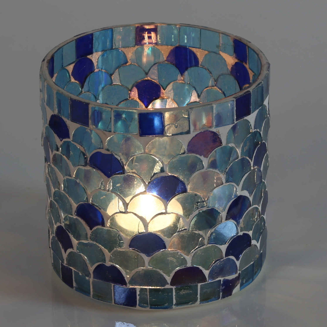 Photophore mosaïque orientale Athènes bleu foncé