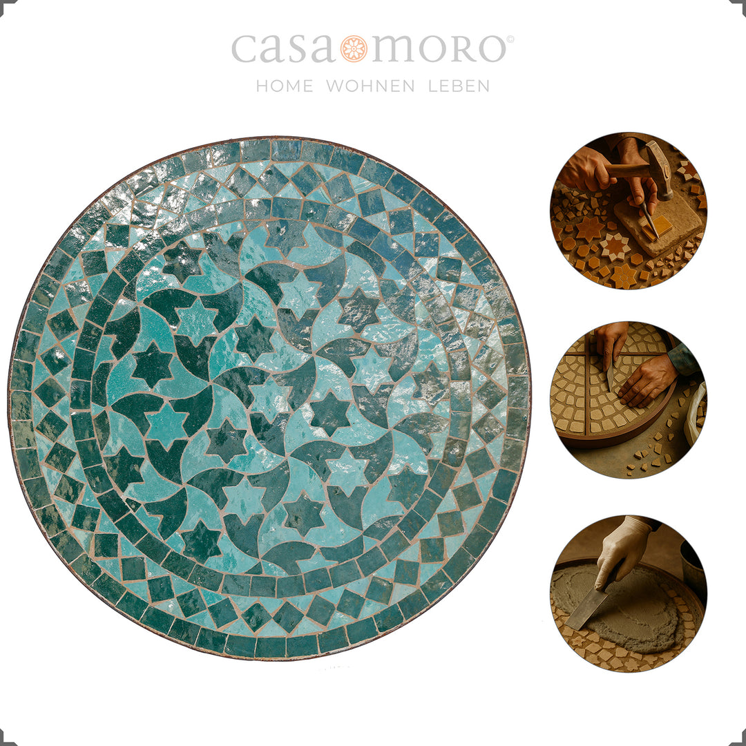 Table en mosaïque compacte pour la cuisine, le balcon ou le salon - verte, ronde et facile à nettoyer