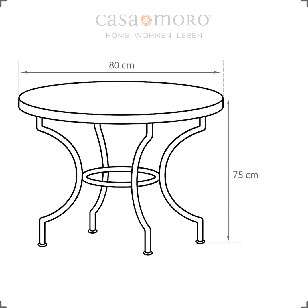 Dimensions : 80 cm de diamètre, hauteur 75 cm - parfait pour les petits espaces extérieurs ou intérieurs