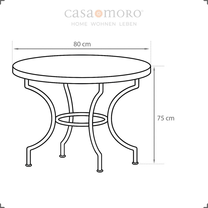 Dimensions : 80 cm de diamètre, hauteur 75 cm - parfait pour les petits espaces extérieurs ou intérieurs