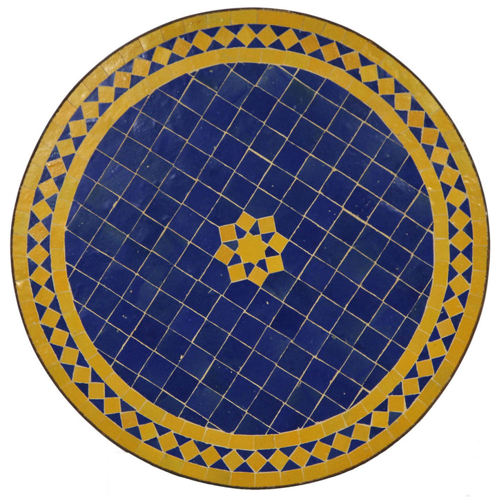 Table en mosaïque Ø 60 cm avec mosaïque Zellige bleue et jaune
