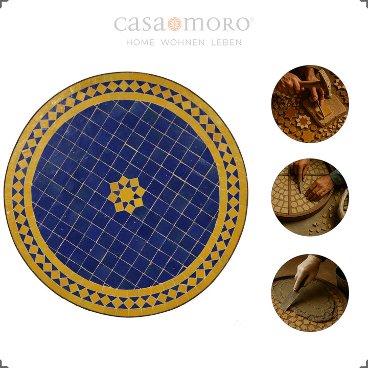 Table de balcon avec table mosaïque Zellige pour deux - bleu-jaune
