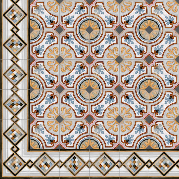 Bordure d'angle orientale 20×20 cm – bordure de carrelage en grès cérame