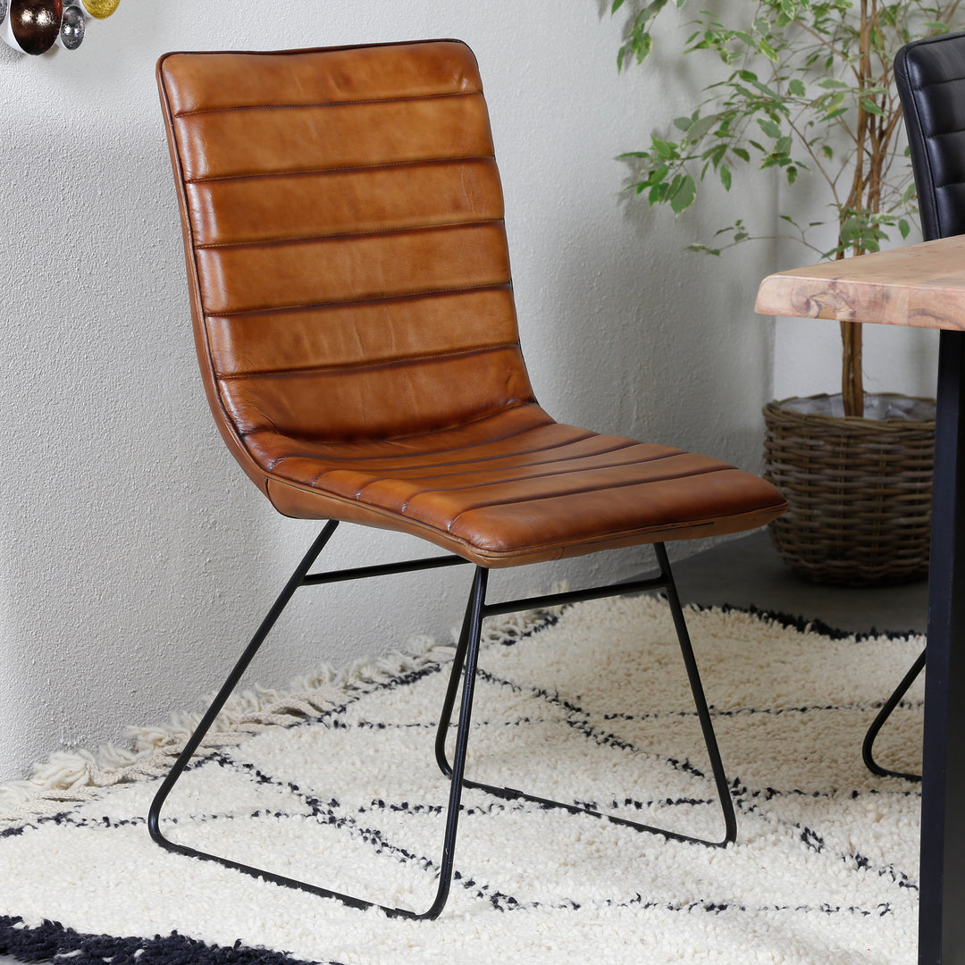Brown leather dining room chair