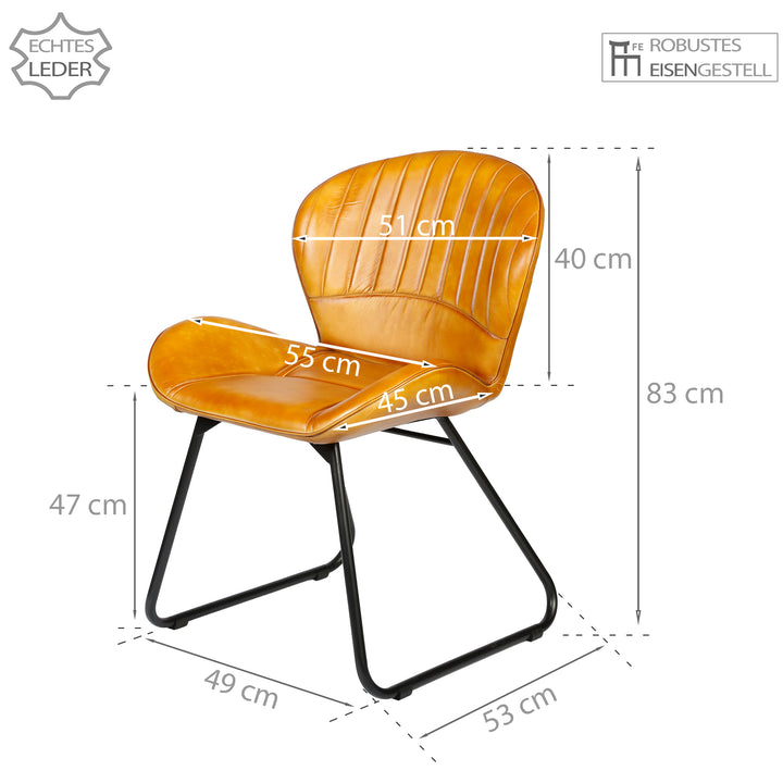 Dining room chair leather cognac brown