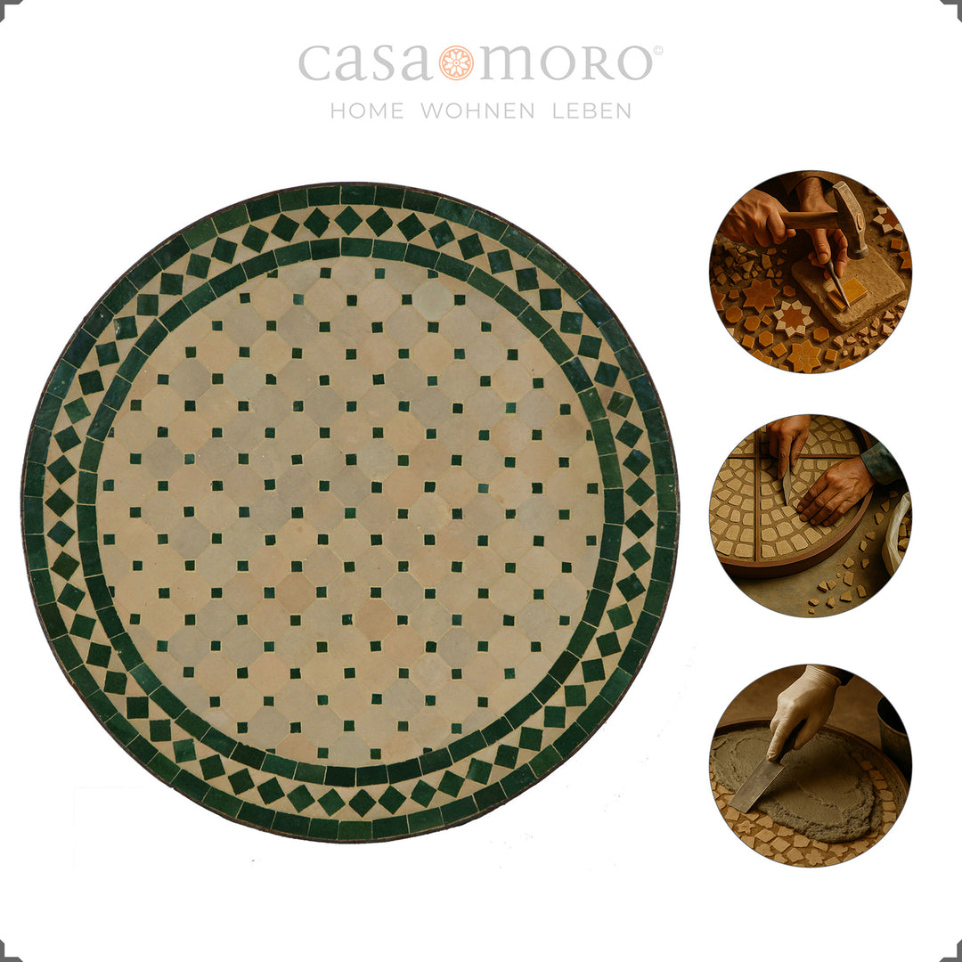 Table de patio élégante avec mosaïque verte - polyvalente pour une utilisation sur le balcon, la cuisine ou le couloir