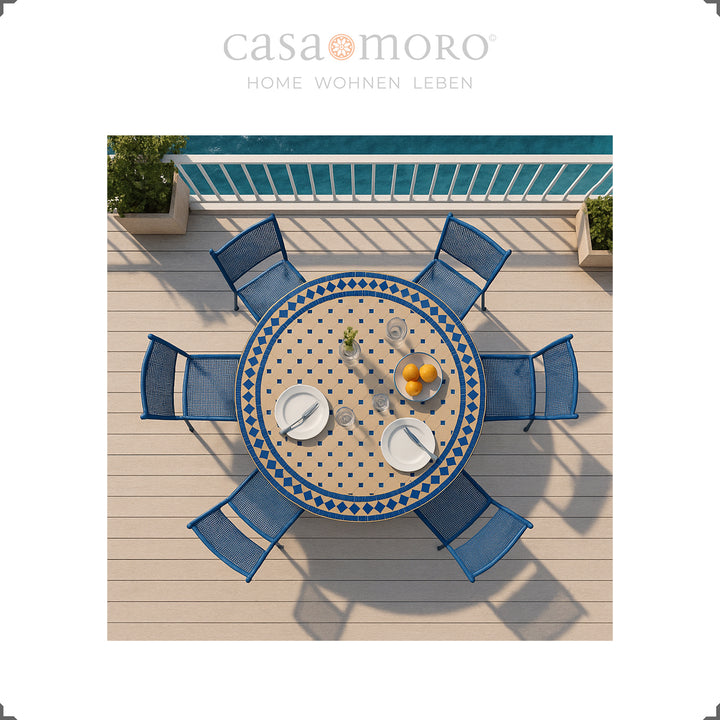 Grande table en mosaïque d'un diamètre de 120 cm - idéale comme table de jardin pour quatre à six personnes