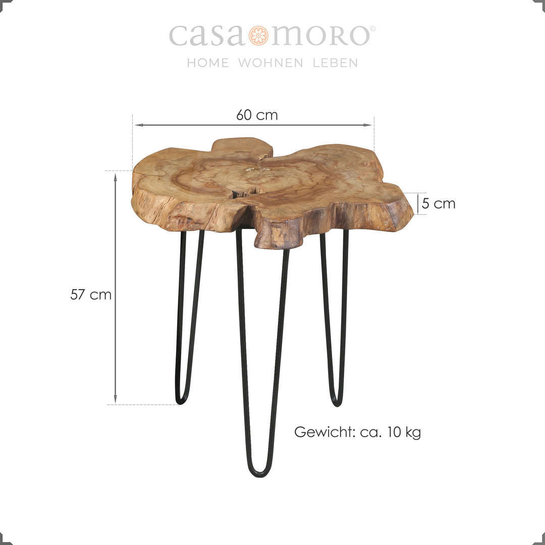Wooden storage table with iron legs, compact table for living room or hallway