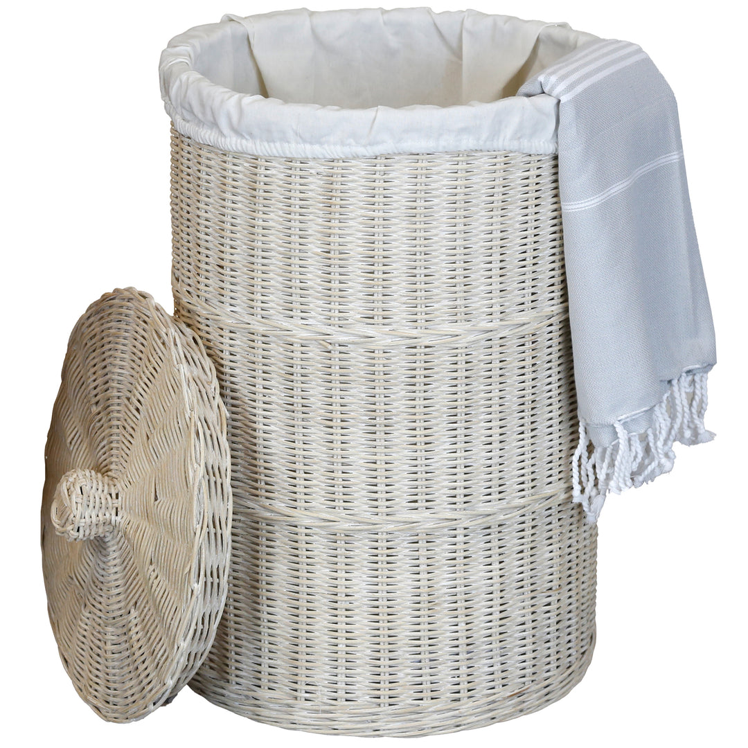 Wäschekorb mit Deckel aus Rattan – Weiß, 75 L – CASA-MORO