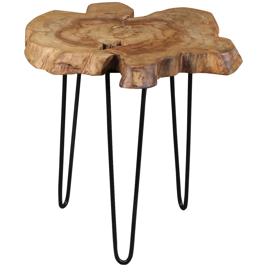 Wooden side table with black iron frame, 60x60 cm