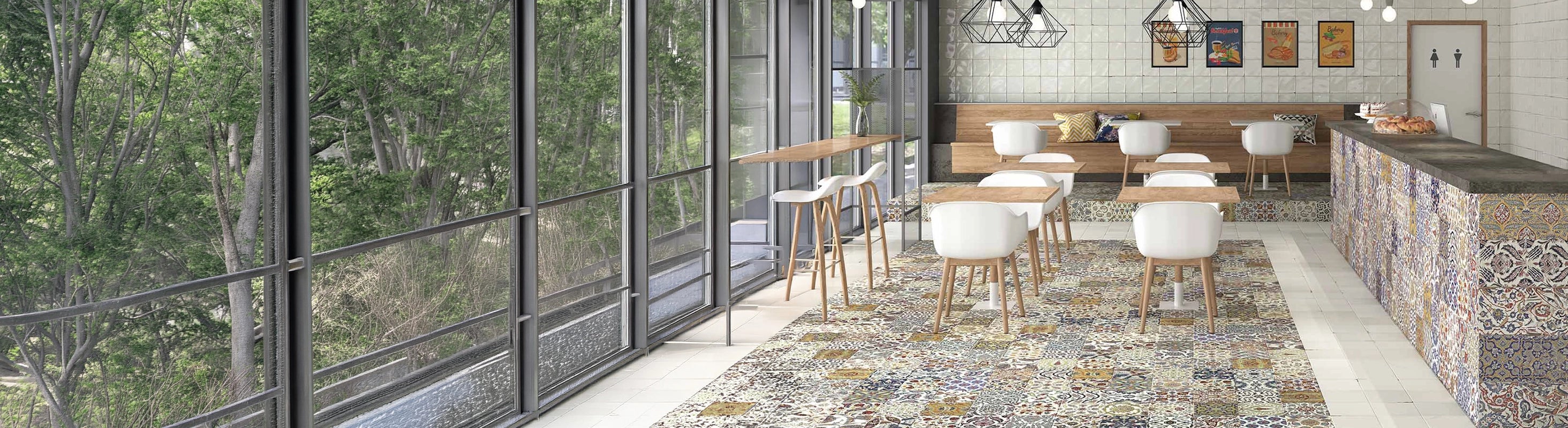 carrelages – Carrelage de sol dans le café avec carreaux à motifs orientaux - Design méditerranéen pour restaurants et espaces de vie