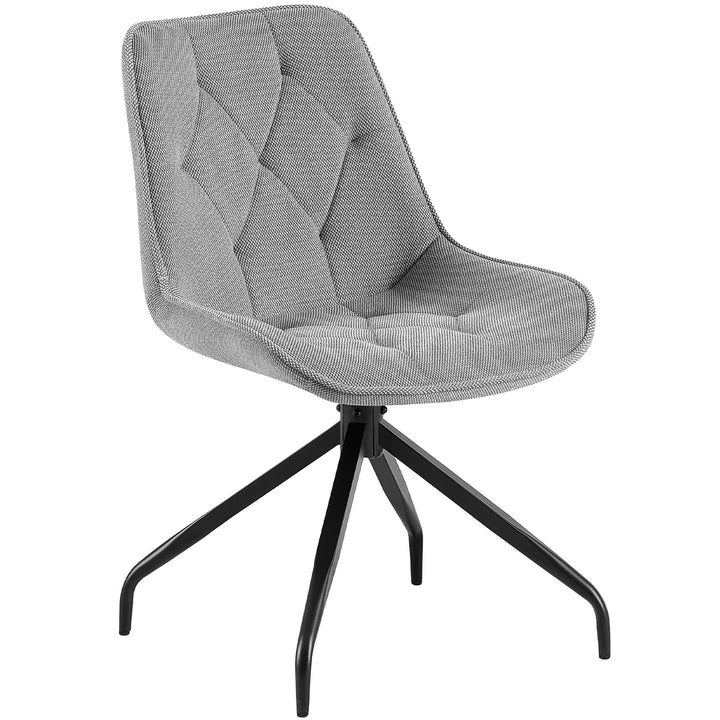 Esszimmerstuhl mit 360° Drehfunktion in Grau und schwarzem Metallgestell – moderner Polsterstuhl mit Rautensteppung und ergonomischer Sitzform