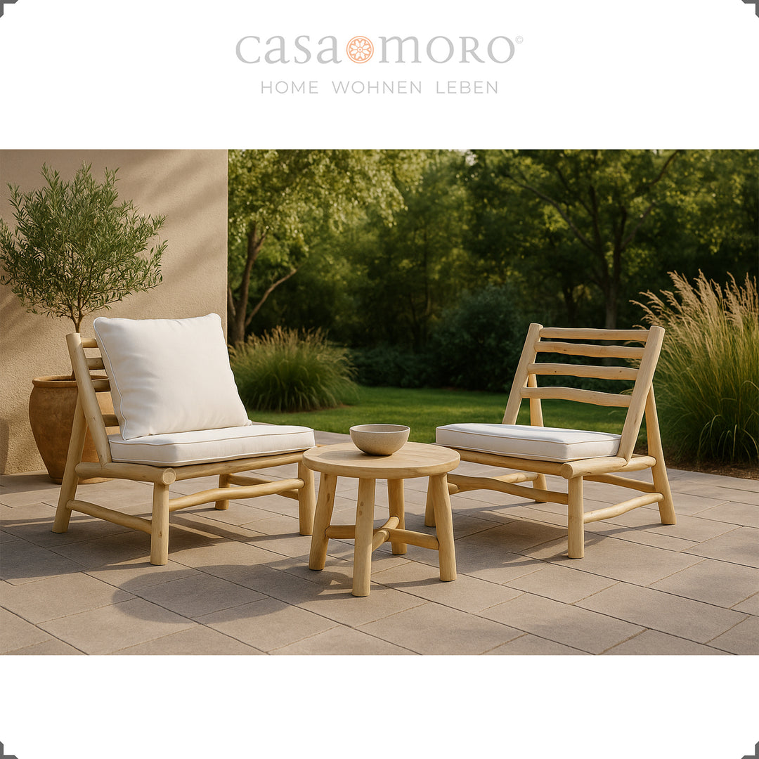 Lot de 2 fauteuils en teck avec coussins, style lounge pour le jardin, la terrasse et le balcon