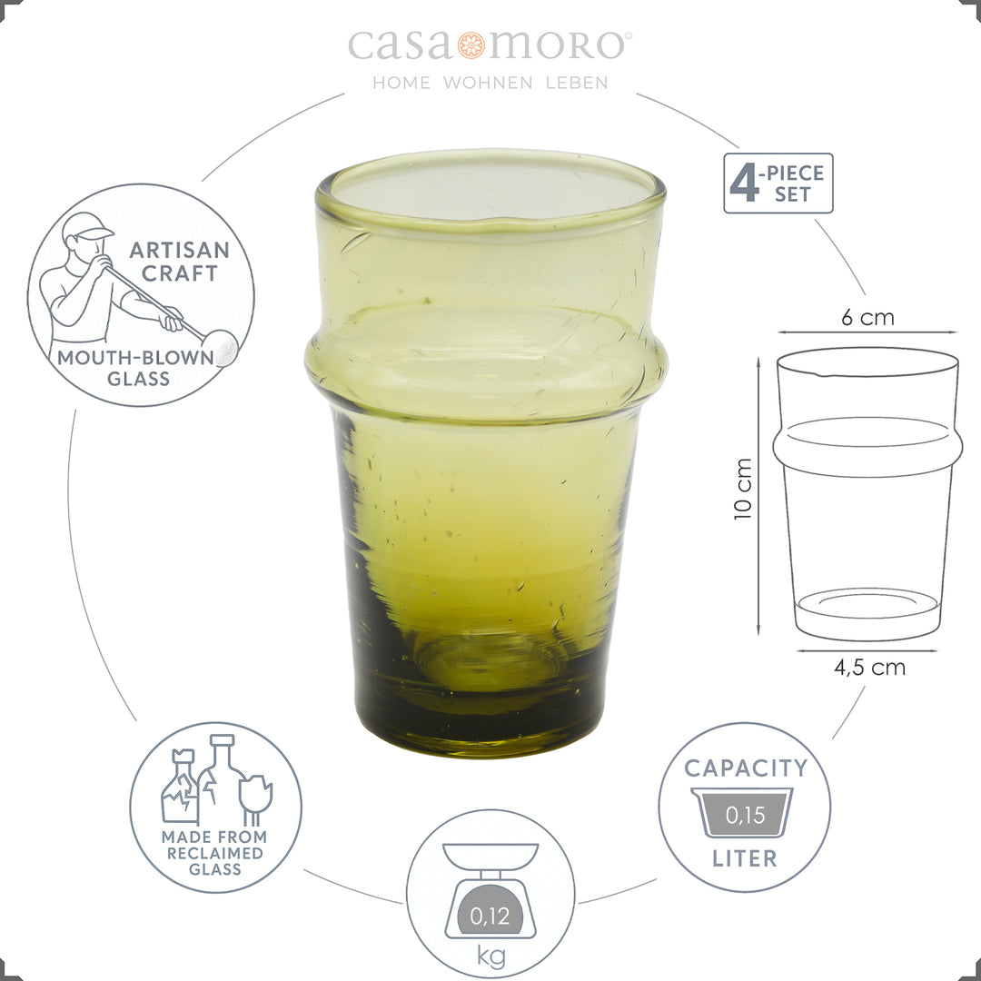 Mouth-blown glasses set in honey brown, 4 pieces with typical structure and organic lines