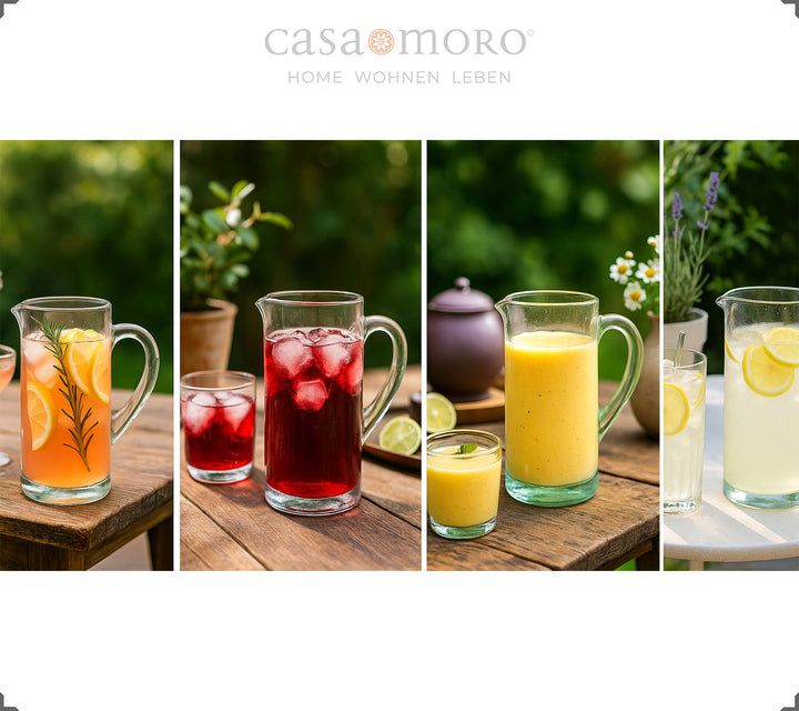 1 liter carafe with spout - made of transparent glass with a fine structure
