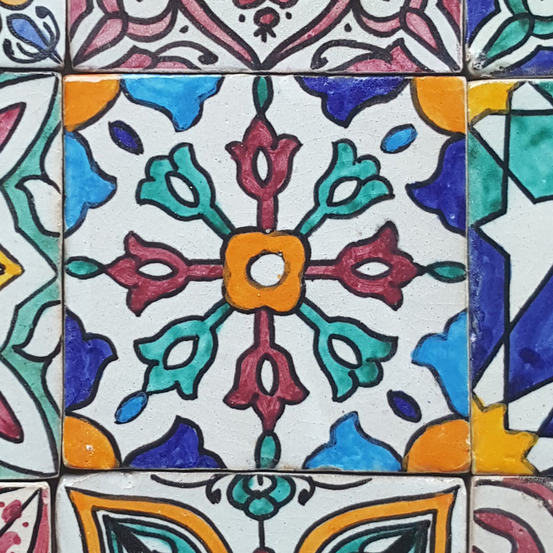 Hand-painted tiles - set of 9 colorful mix in boho style