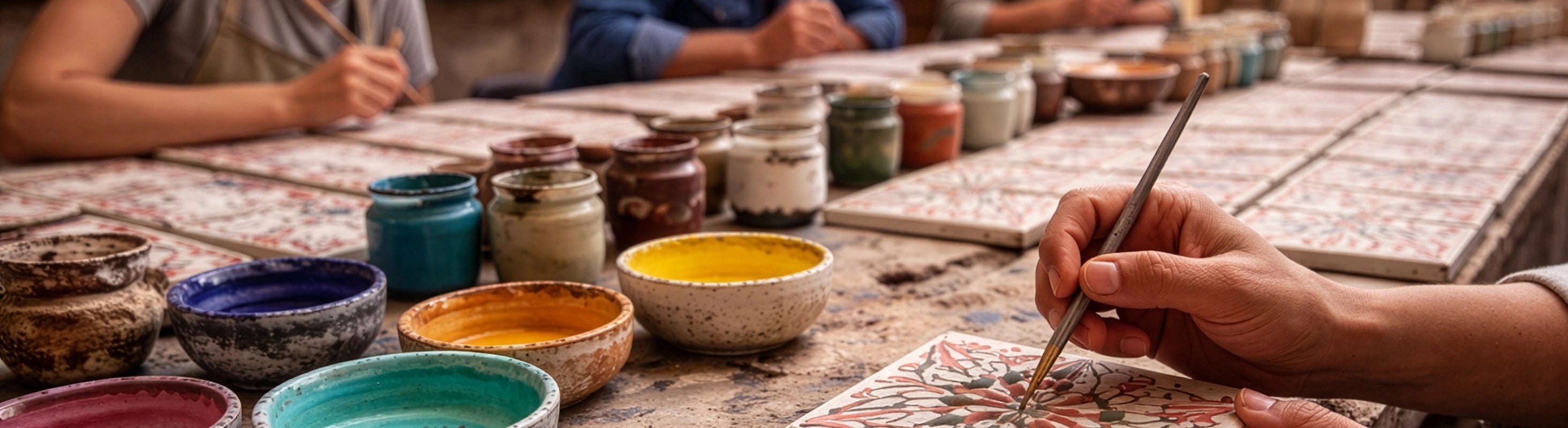 Hand painted tiles – Traditional workshop in Morocco hand-painting hand-painted ceramic tiles