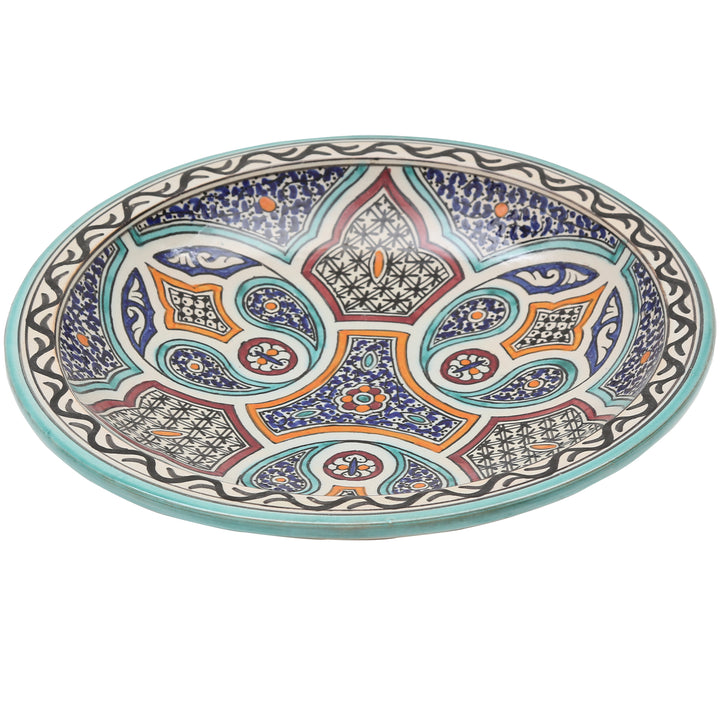 Bol en céramique marocain peint à la main, orné de motifs floraux et géométriques