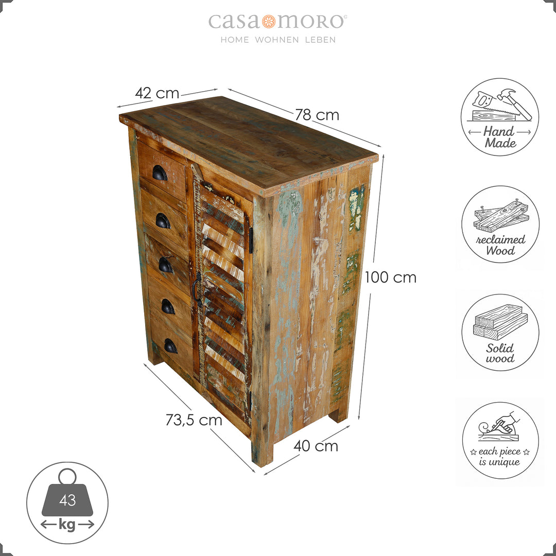 Dimensional sketch of a highboard made of solid wood, height 100 cm, width 73.5 cm, depth 40 cm, isolated