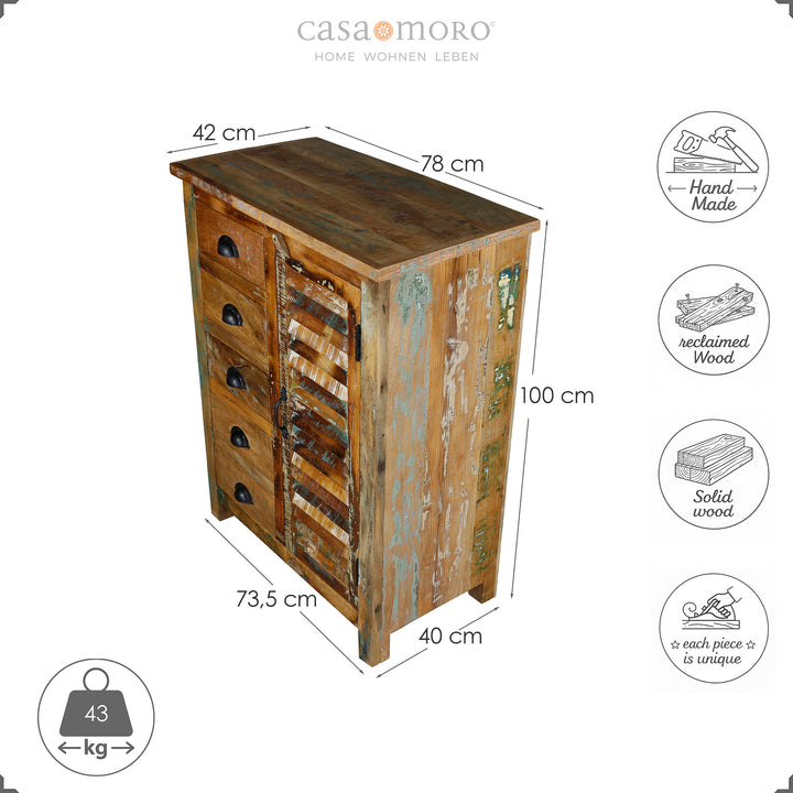 Dimensional sketch of a highboard made of solid wood, height 100 cm, width 73.5 cm, depth 40 cm, isolated