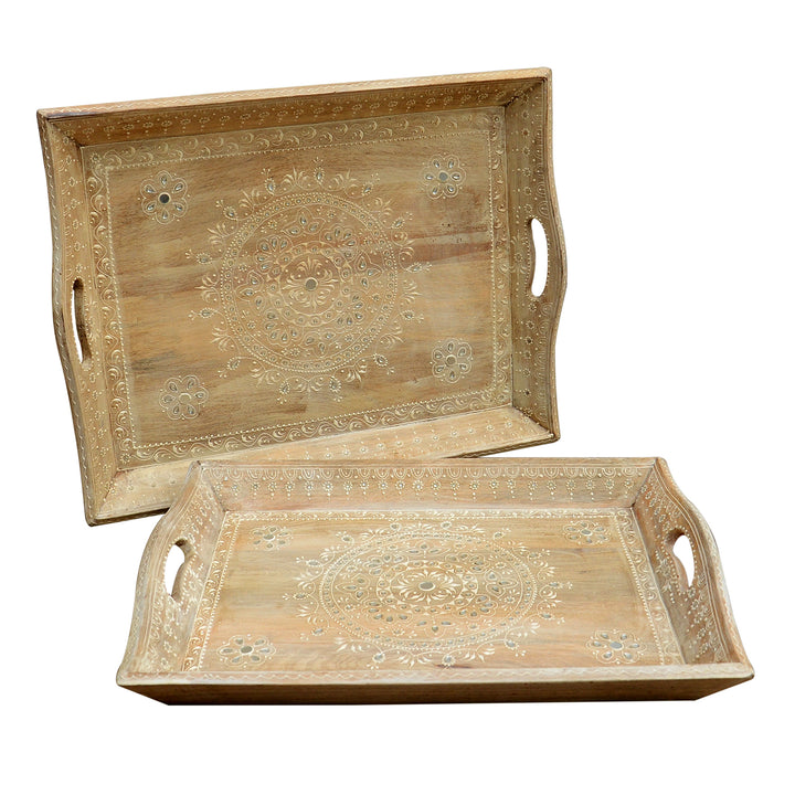 Hand-painted Parvin serving trays in a set of 2