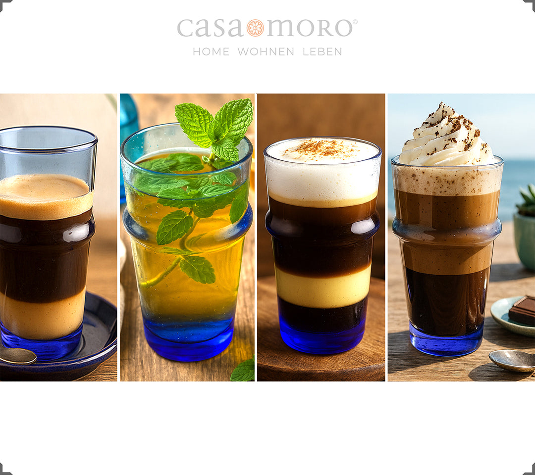 atte Macchiato glasses in a set of 4, made from recycled glass, ideal for hot or cold drinks