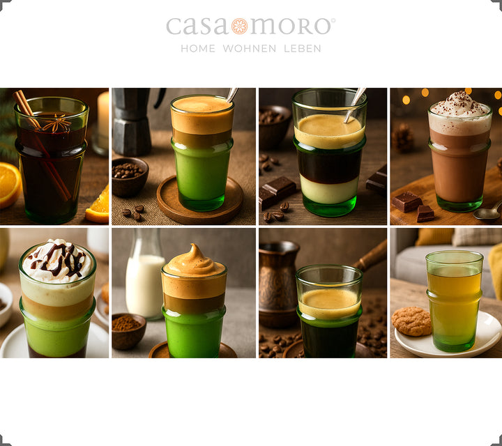 Verres à Latte Macchiato en vert - 4 verres soufflés à la bouche en verre ancien