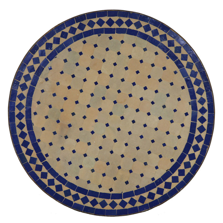 Table bistro mosaïque ronde 70 cm bleu/losange