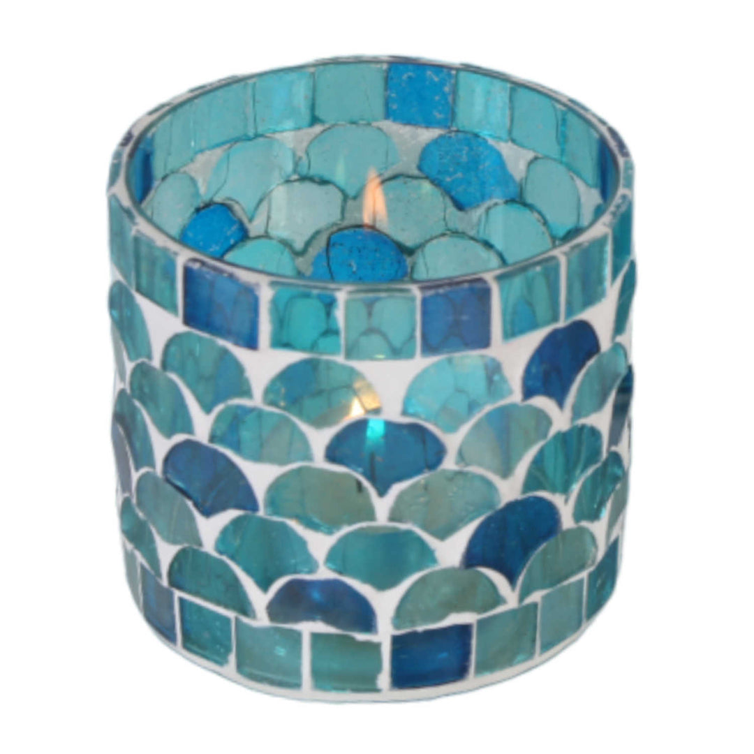 Marokkanisches Mosaik Windlicht Rayan Hellblau