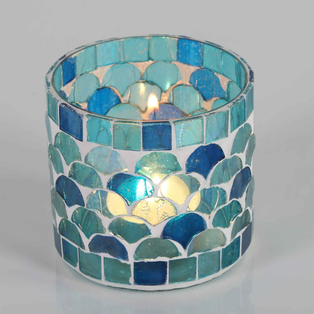 Orientalisches Mosaik Windlicht Athen Hellblau