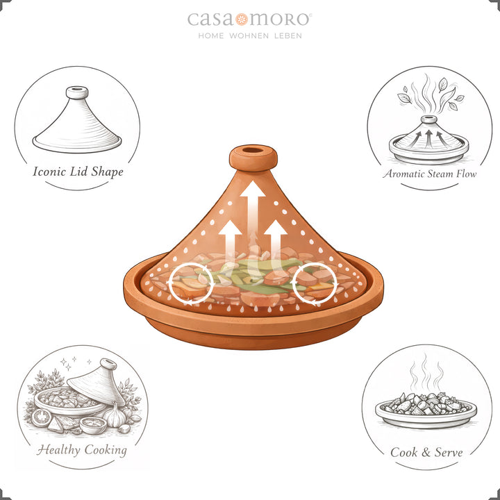 Original Tajine from Morocco 25 cm, gentle cooking with natural steam circulation
